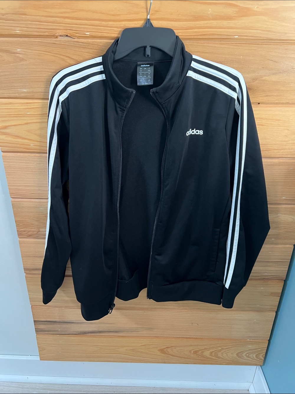 adidas Black Jacket with White Three-Stripes